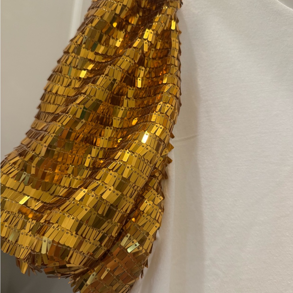 Women’s White Dress with Gold and Purple Sequin Sleeves LSU - Picture 3 of 4